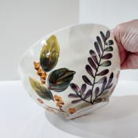 Vintage Home Trends Shadowwood Oversized Soup Cereal Bowl, Fall Leaves Foliage Ceramic Serving Bowl