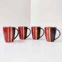 Striped Stoneware Coffee Tea Mugs, Set of Four,  Home Trends Bazaar Red Mugs