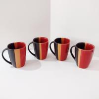 Striped Stoneware Coffee Tea Mugs, Set of Four,  Home Trends Bazaar Red Mugs