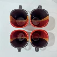 Striped Stoneware Coffee Tea Mugs, Set of Four,  Home Trends Bazaar Red Mugs