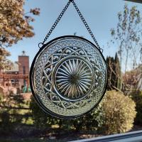 Vintage Clear Pressed Glass Plate Window Hanging, Imperial Glass Cape Cod Plate