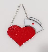 I Love Nurses Stained Glass Suncatcher, Heart with Nurse Cap