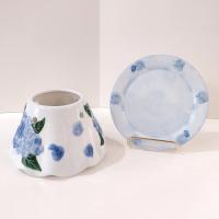 Vintage Hydrangea Floral Ceramic Shade Jar Candle Topper and Under Plate