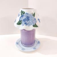 Vintage Hydrangea Floral Ceramic Shade Jar Candle Topper and Under Plate
