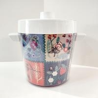 Vintage West Bend Thermo-Serve Insulated Ice Bucket, Embroidered Patchwork Design, 1970's Retro Barware