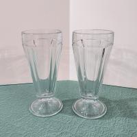 Vintage Libbey Clear Footed Soda Tumblers,  Milkshake Ice Cream Sundae Glasses, Set of Two, Retro Glassware, Parfait Glasses
