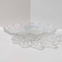 Vintage Federal Glass Petal Iridescent Clear Glass Dish Bowl, Rainbow Iridescent Flower Shaped 8 Inch Shallow Serving Bowl