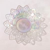 Vintage Federal Glass Petal Iridescent Clear Glass Dish Bowl, Rainbow Iridescent Flower Shaped 8 Inch Shallow Serving Bowl