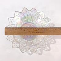 Vintage Federal Glass Petal Iridescent Clear Glass Dish Bowl, Rainbow Iridescent Flower Shaped 8 Inch Shallow Serving Bowl