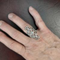 Vintage Silver CZ Celtic Infinity Knot Statement Knuckle Ring, Size 7, Irish Jewelry Cocktail Ring