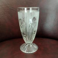 Vintage Jeanette Glass Iris Footed Tumbler, Floral Pressed Depression Glass