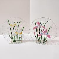 Vintage Sydenstricker Fused Glass Ruffled Floral Iris Bowls, Set of Two, Pink and White Iris Bowls