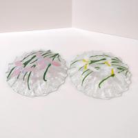 Vintage Sydenstricker Fused Glass Ruffled Floral Iris Bowls, Set of Two, Pink and White Iris Bowls