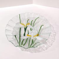 Vintage Sydenstricker Fused Glass Ruffled Floral Iris Bowls, Set of Two, Pink and White Iris Bowls
