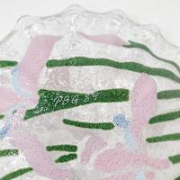 Vintage Sydenstricker Fused Glass Ruffled Floral Iris Bowls, Set of Two, Pink and White Iris Bowls