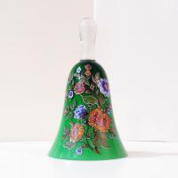 Vintage Hand Painted Italian Decorative Bell, Green Bell with Painted Flowers