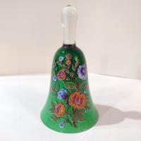 Vintage Hand Painted Italian Decorative Bell, Green Bell with Painted Flowers