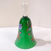 Vintage Hand Painted Italian Decorative Bell, Green Bell with Painted Flowers