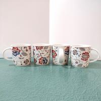 Vintage Churchill Jacobean Ceramic Coffee Tea Mugs, Set of Four, Red and Blue Floral Mugs