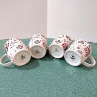 Vintage Churchill Jacobean Ceramic Coffee Tea Mugs, Set of Four, Red and Blue Floral Mugs