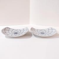 Vintage Blue and White Japanese Lotus Sushi Plates, Set of Two, Appetizer Plates, Trinket Trays
