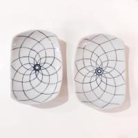 Vintage Blue and White Japanese Lotus Sushi Plates, Set of Two, Appetizer Plates, Trinket Trays