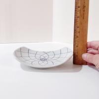 Vintage Blue and White Japanese Lotus Sushi Plates, Set of Two, Appetizer Plates, Trinket Trays
