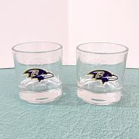 Vintage Baltimore Ravens Football Team Logo Jack Daniels Old No 7 Whiskey Lowball Rocks Glasses, Set of 2