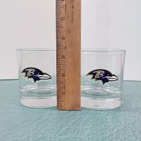 Vintage Baltimore Ravens Football Team Logo Jack Daniels Old No 7 Whiskey Lowball Rocks Glasses, Set of 2