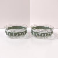 Vintage Jeanette Corinthian Green Hellenic Greek Roman Bowls, Set of Two, Salad Dessert Bowls, Candy Nut Dishes