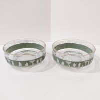 Vintage Jeanette Corinthian Green Hellenic Greek Roman Bowls, Set of Two, Salad Dessert Bowls, Candy Nut Dishes