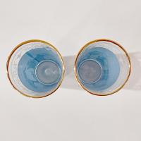 Vintage Jeanette Hellenic Blue 10 Ounce Flat Tumbler Glasses, Set of 2, MCM Barware