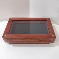 Vintage Hand Crafted Wooden Jewelry or Collection Display Box with Drawer Tray and Glass Top Window, Collectors Display Case