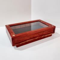 Vintage Hand Crafted Wooden Jewelry or Collection Display Box with Drawer Tray and Glass Top Window, Collectors Display Case