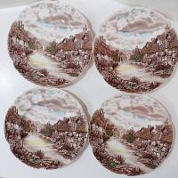 Vintage Johnson Brothers Olde English Countryside Brown Multi Color Dinner Plates, Set of 4
