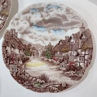 Vintage Johnson Brothers Olde English Countryside Brown Multi Color Dinner Plates, Set of 4