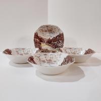 Vintage Johnson Brothers Olde English Countryside Brown Multi Color Square Cereal Soup Salad Bowls, Set of 4