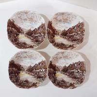 Vintage Johnson Brothers Olde English Countryside Brown Multi Color Square Cereal Soup Salad Bowls, Set of 4