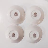 Vintage Johnson Brothers Olde English Countryside Brown Multi Color Square Cereal Soup Salad Bowls, Set of 4