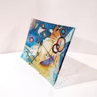 Vintage Wassily Kandinsky Abstract Art Reproduction Fused Glass Tray, Art Glass Dish