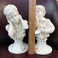 Vintage Vaugh Kendrick Music to My Ears Statue Set of 2, Saxophone Player and Girl Holding Ears Figurines