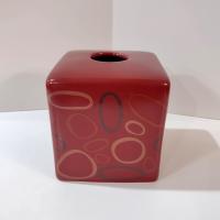 Vintage Ceramic Square Tissue Box Cover Holder, Angela Adams Lulu Cinnamon Retro Bathroom Decor