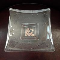 Vintage Signed Kosta Boda Bertil Vallien Copper and Glass Pedestal Heart Dish, Bertil Vallien 1994 Domino Series Swedish Art Glass