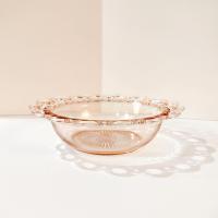 Vintage Anchor Hocking Old Colony Lace Edge Pink Glass Serving Bowl, 1930's Pink Depression Glass Open Lace, Pink Glass Fruit Bowl