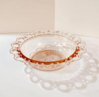Vintage Anchor Hocking Old Colony Lace Edge Pink Glass Serving Bowl, 1930's Pink Depression Glass Open Lace, Pink Glass Fruit Bowl
