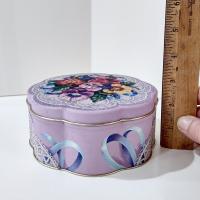 Vintage Flower Shaped Purple Lace Metal Tin Storage Container