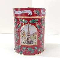 Vintage Lambertz Musical Sugar Cookie Holiday Cylinder Tin, German Jingle Bells Music Box Storage Tin