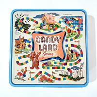 Vintage Candy Land Game Square Cookie Tin Container, Children's Room Decorative Metal Storage Box, Candyland Collectible