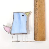 Stained Glass Standing Bird, Funky Blue and Pink Glass Bird Suncatcher, Bird Lover Gift, Windowsill Sitter