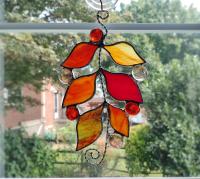 Stained Glass Fall Leaves with Glass Jewels